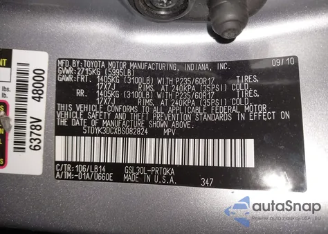 2011 Toyota Sienna Xle V6 from USA, damaged, VIN 5TDYK3DCXBS082824